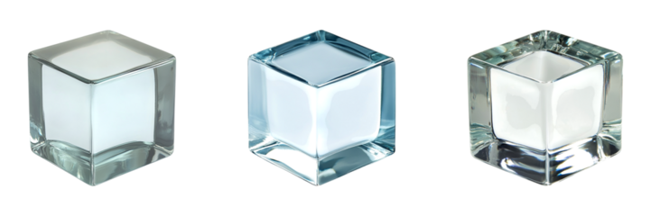 Set of Transparent glass cube block isolated on transparent background, PNG format, cut out	