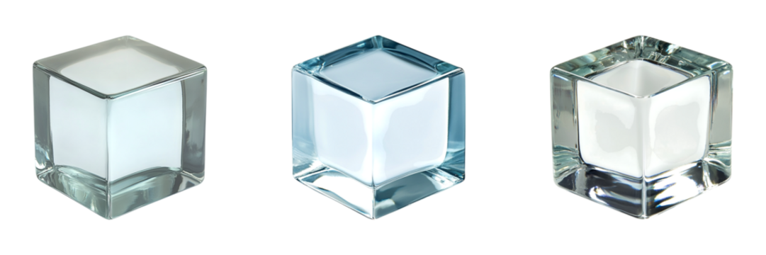 Set of Transparent glass cube block isolated on transparent background, PNG format, cut out	