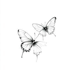 Obraz premium draw a minimalistic fineline tattoo of two butterflies for a woman. black on white, very clean