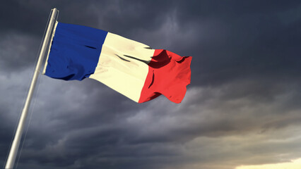 pretty France flag on massive dark clouds background - abstract 3D illustration