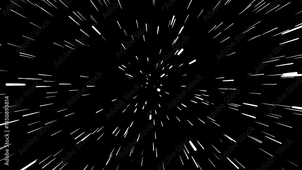 Poster white rays falling on black background, creating a pattern with a seamless motion