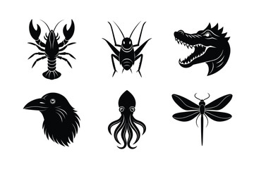 various types of world famous animal head silhouette vector illustrations