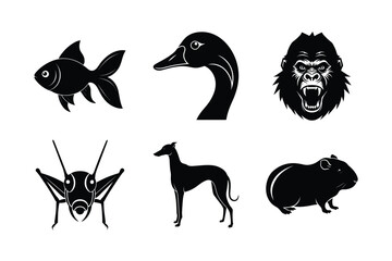 various types of world famous animal head silhouette vector illustrations