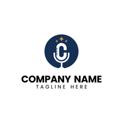 simple style letter C podcast logo with 3 star	