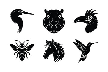 various types of world famous animal head silhouette vector illustrations