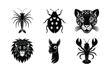 various types of world famous animal head silhouette vector illustrations