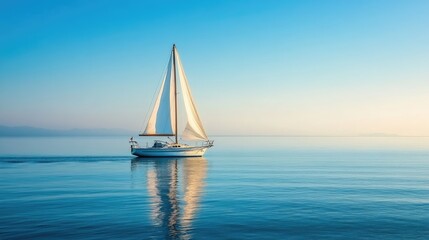 Fototapeta premium Tranquil Sailing Adventure on Calm Waters at Sunrise or Sunset