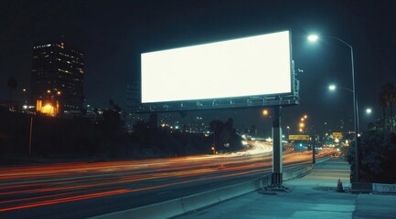 Blank billboard at night on highway.