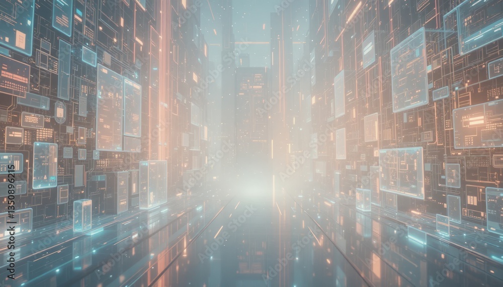 Poster exploring digital realities futuristic data visualization in a virtual space graphic environment imm