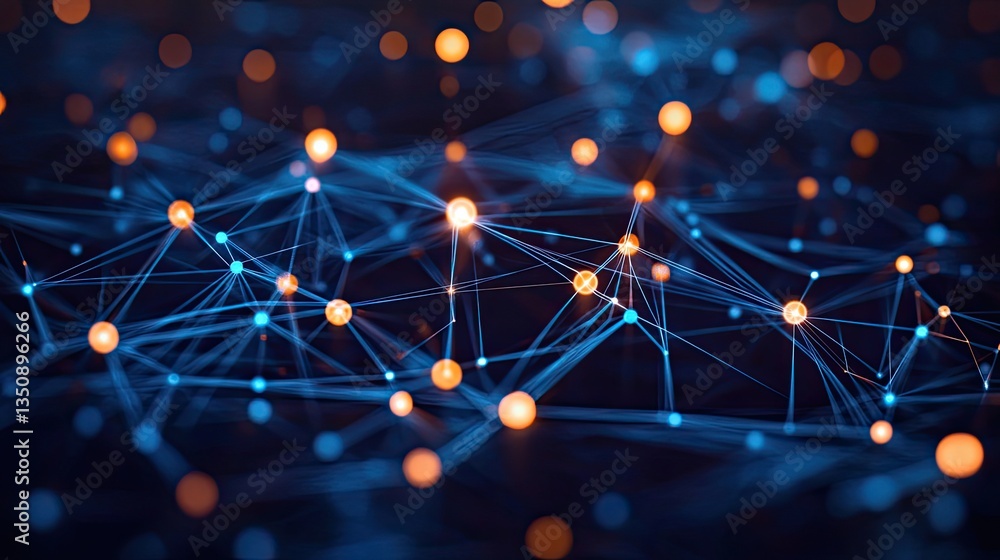 Poster abstract technology background with bright dots and connecting lines