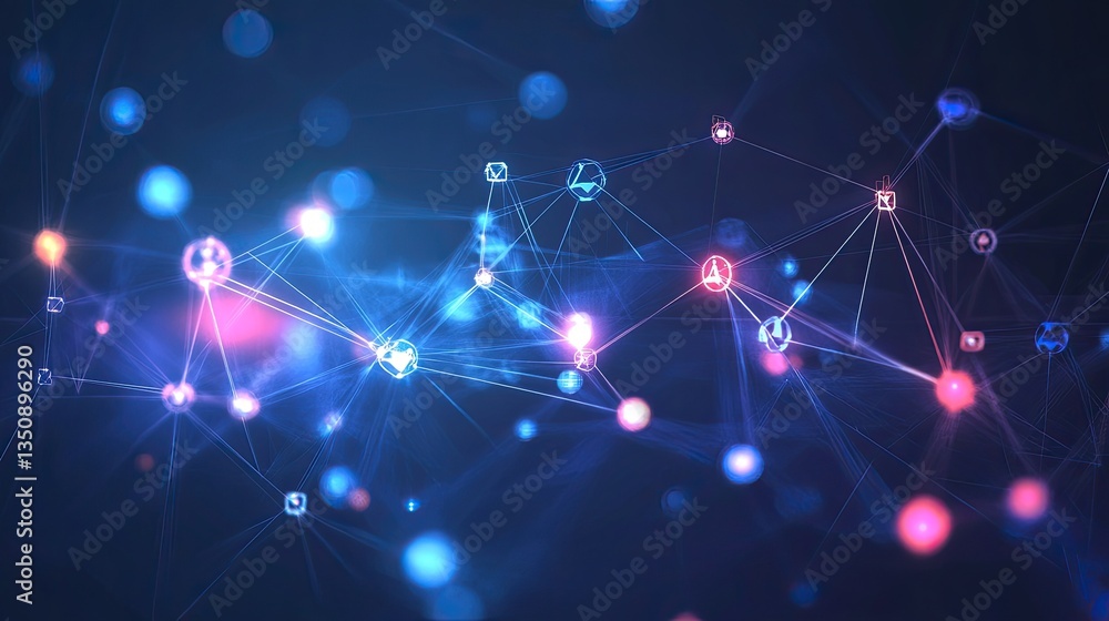 Aufkleber abstract digital network connecting dots and lines in blue background