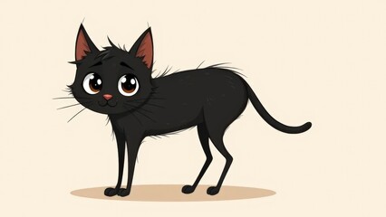 Fototapeta premium Cartoon illustration of a black cat with large