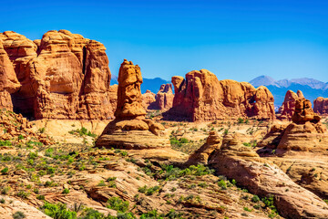 Fototapeta premium Huge buttes in the red valley of Arches National Park near Moab Utah
