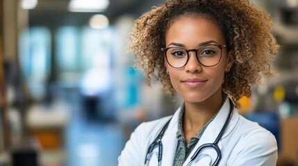 Fototapeta premium Confident Female Doctor Portrait in Hospital Setting