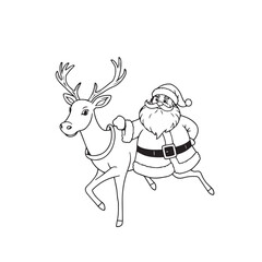 Fototapeta premium Continuous one black line art drawing christmas reindeer and santa claus vector illustration.