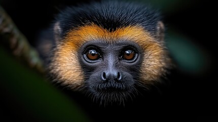 Fototapeta premium Close-up portrait of a small monkey with striking orange fur