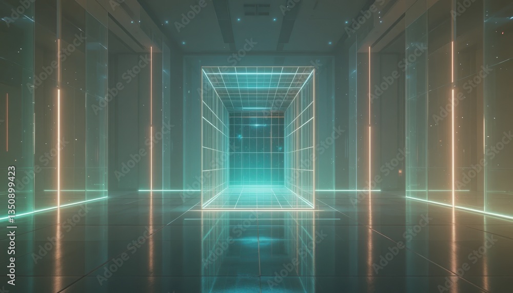 Poster futuristic digital transformation virtual environment 3d graphics modern technology abstract space h