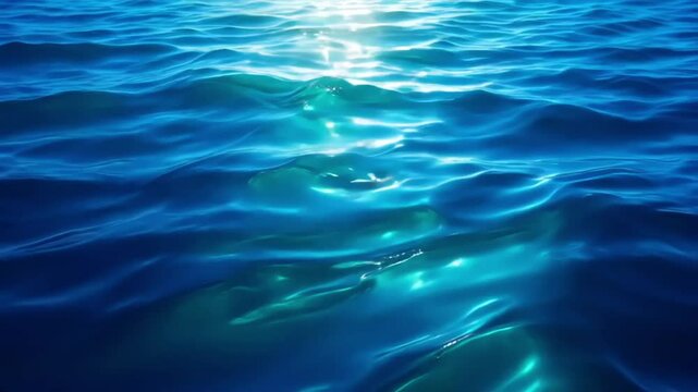 Deep oceanic gradients of navy teal and aqua shimmer and ripple as if sunlight is gently filtering through waves beneath the surface 4K seamless looping abstract background footage
