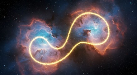 Glowing Infinity Symbol Amidst Colorful Nebula in Space Background