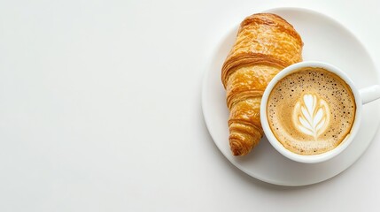 Perfect Morning Coffee and Croissant on Simple White Background