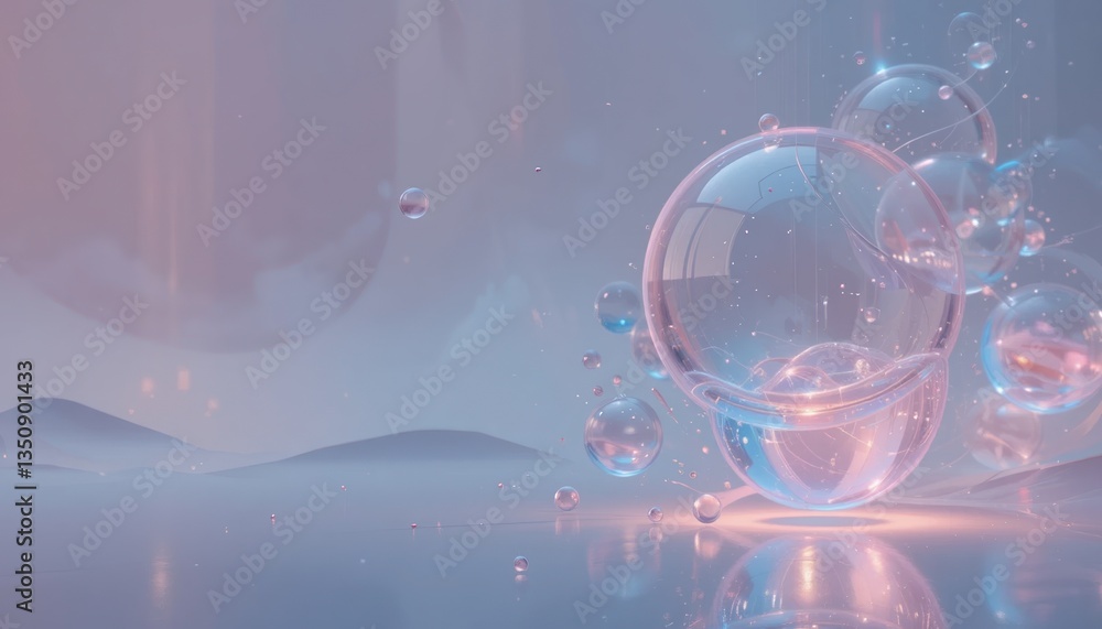 Poster bubbling dreamscape ethereal landscape digital art surreal environment macro view fluidity and light