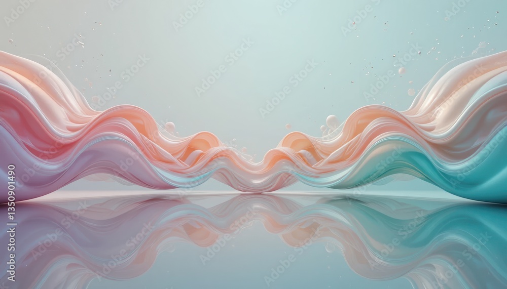 Poster flowing abstract waves in serene color palette digital artwork smooth environment ethereal viewpoint