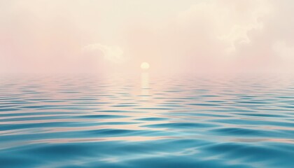 Obraz premium Serene sunset reflection on calm ocean waters scenic beach nature photography tranquil environment wide-angle view peaceful atmosphere