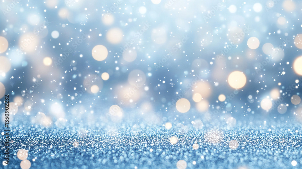 Poster blue color bokeh lights background blurred circle shapes, glowing orange lights creating a beautiful
