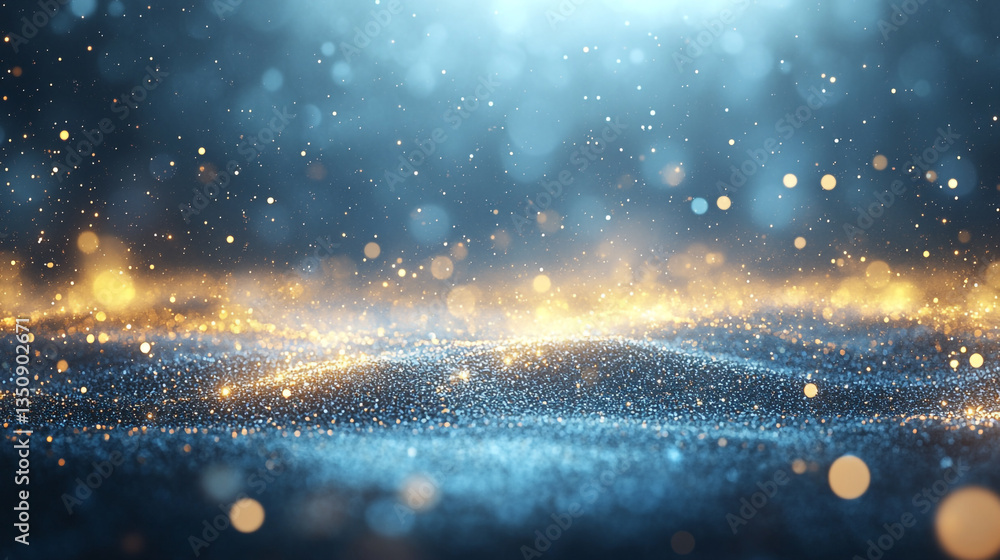 Poster blue color bokeh lights background blurred circle shapes, glowing orange lights creating a beautiful