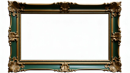 Green Carved Wooden Frame with Gilded Details - Neoclassical Full Picture Frame Concept on Isolated Background