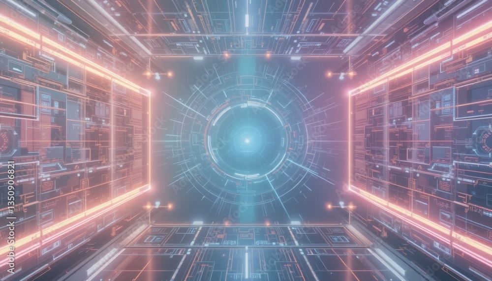 Poster futuristic action sequence of a digital portal opening virtual space 3d animation neon environment p