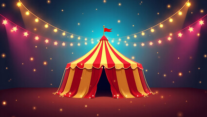 Colorful Circus Tent with Twinkling Lights: A Flat Vector Illustration Perfect for Text and Copy Placement in a Smart Business Tone