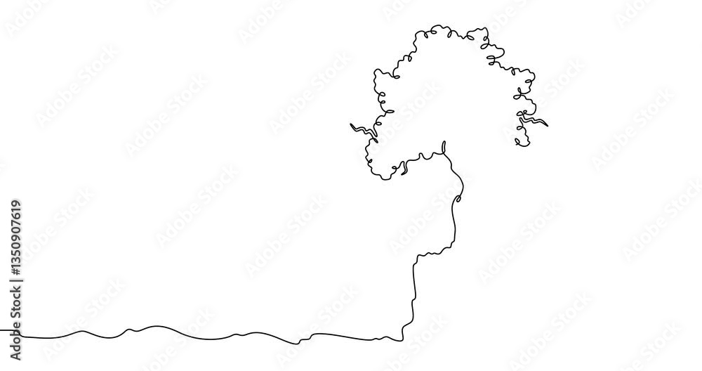 Poster continuous one line drawing big tree. lonely tree on the edge of a cliff. rocky peak.