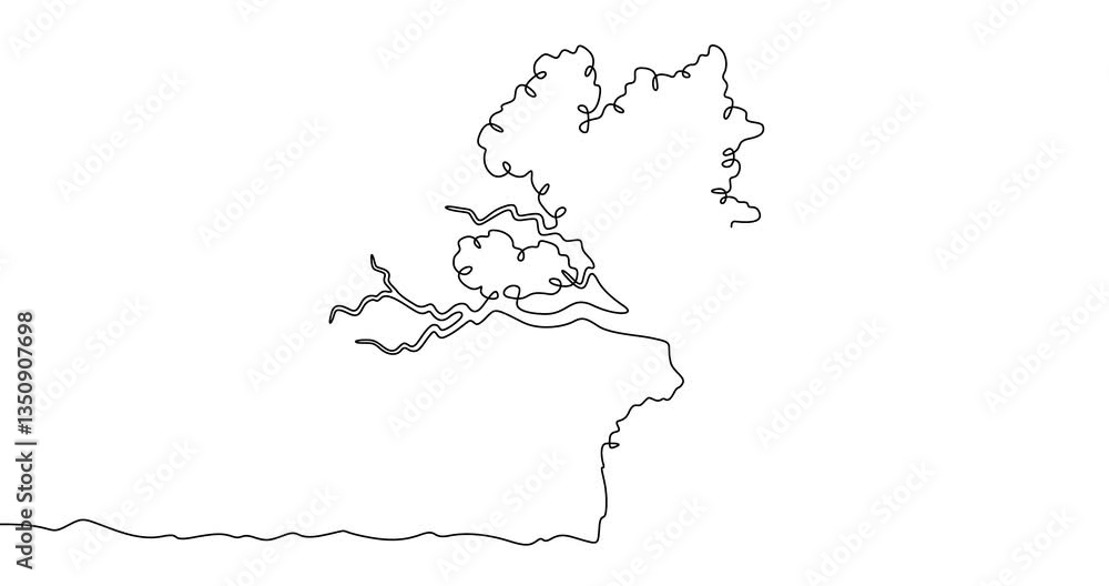 Poster continuous one line drawing big tree. lonely tree on the edge of a cliff. rocky peak.