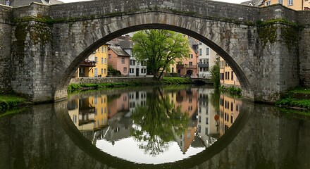 Scenic Stone Bridge View in Europe with Reflections on River