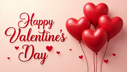 Happy Valentine's Day: Cute Flat Illustration of Love with Red Heart-Shaped Balloons - A Symbol of Relationship and Affection in a Simple Vector Design