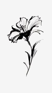 Elegant black floral sketch design animation isolated asset, transparent 4K video, alpha channel, ProRes 4444