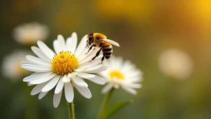 Autumn Garden Beauty: Bees Pollinating White Chrysanthemums