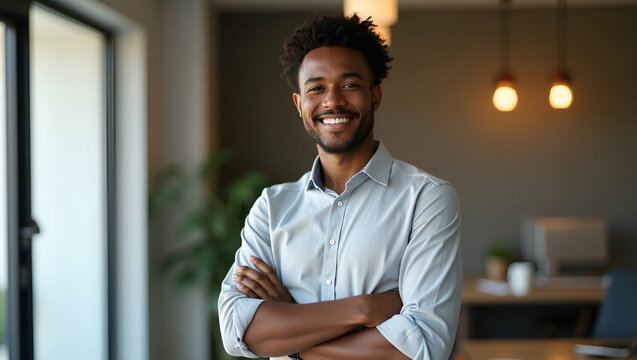 Confident African American Man in Home Office: Cheerful Headshot Portrait