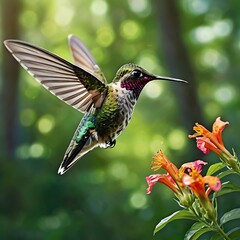 Selective focus shot of a hummingbird in flight