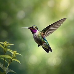 Selective focus shot of a hummingbird in flight