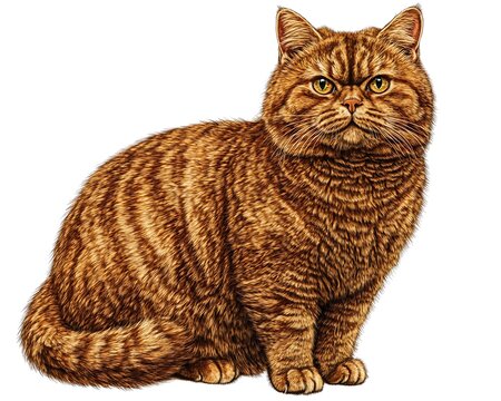 An attentive fluffy brown cat sitting and staring intently ahead