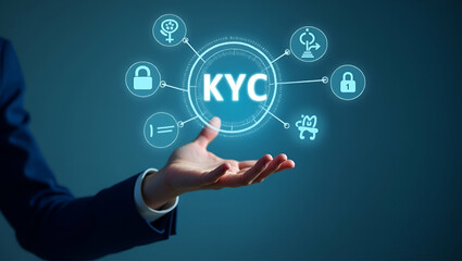 Hand Interacting with Holographic KYC Compliance Interface for E-KYC