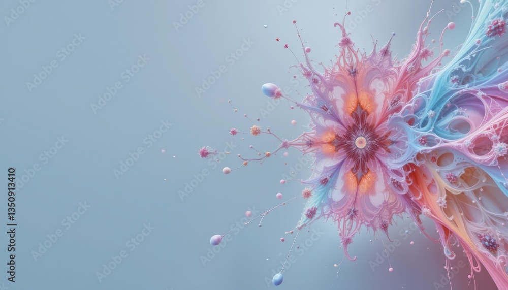 Poster dynamic color explosion in abstract art virtual space digital artwork bright and soft environment ae