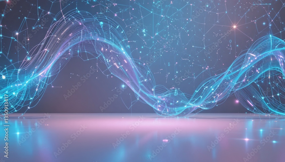 Poster dynamic digital waves flowing through a futuristic space abstract visualization modern technology et