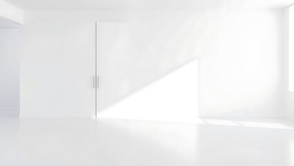 "Minimalist Empty White Wall Interior with Sliding Door in a Modern Home"