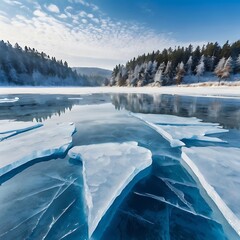 Frozen lake by snow-covered hills in Kattfjorden, Norway captured during the daytime