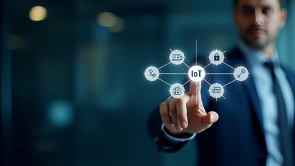 Fototapeta premium Exploring IoT Technology: Businessman Engaging with Smart Solutions