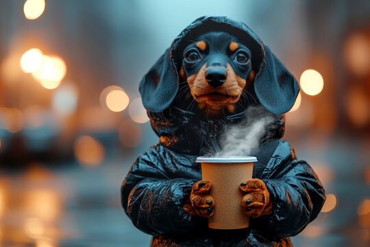 Laughable pets. Veterinary care. Happy cute baby dog dachshund i