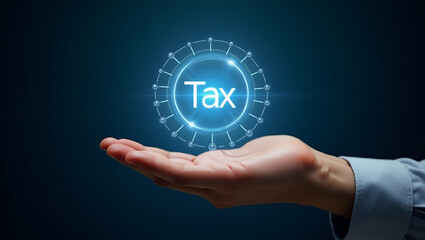 Fototapeta premium Explore Tax-Free Investment Options: A Flat Hand Presenting a Holographic Device for Financial Growth and Security in a Simple, Cute Vector Illustration